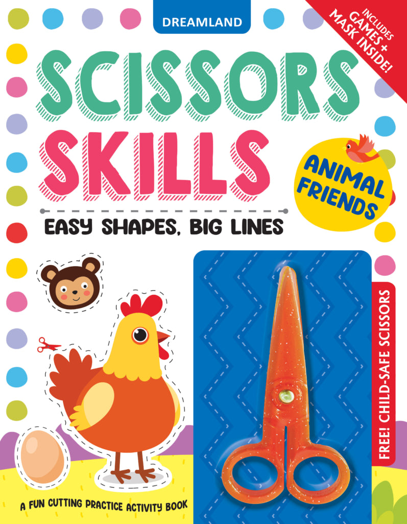 Animal Friends Scissors Skills Activity Book for Kids Age 4 - 7 years | With Child- Safe Scissors, Games and Mask